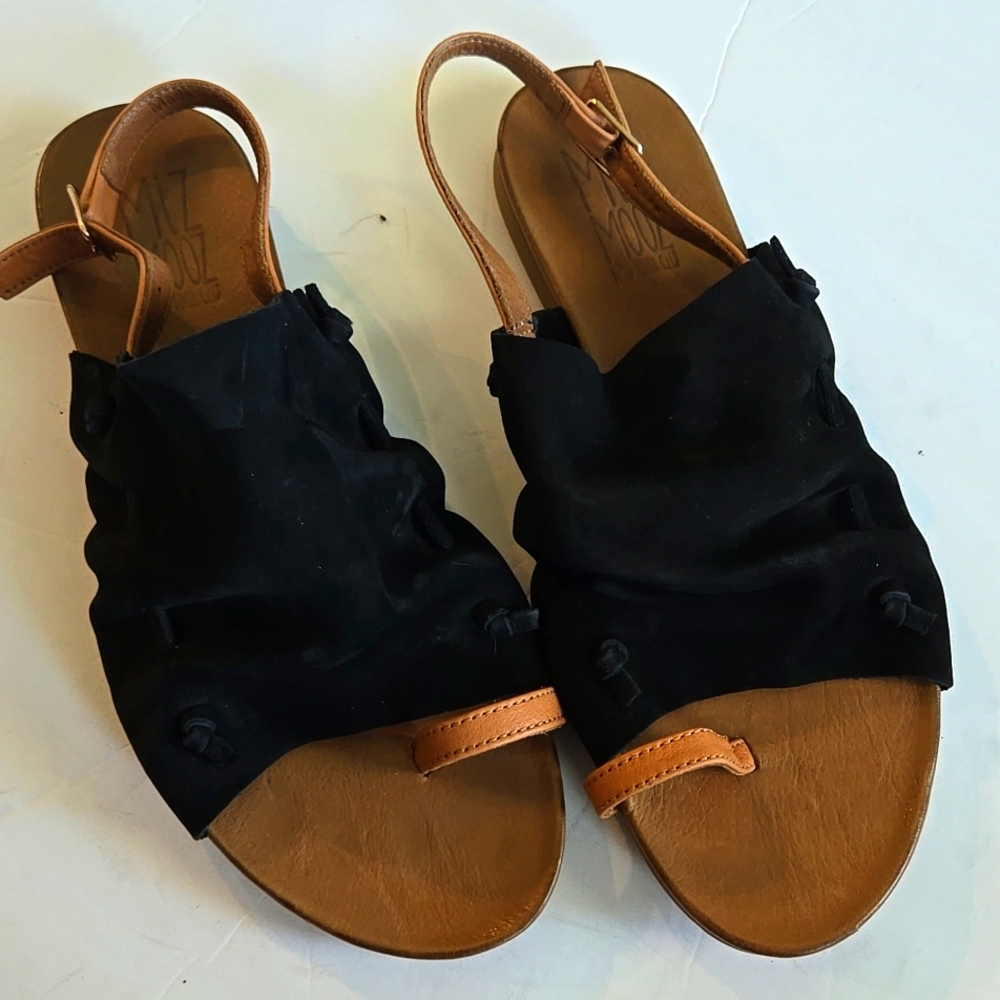 Miz Mooz Black and Tan Slingback Sandals